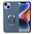 Carcasa Recubierta de Cuero con Anillo Soporte para iPhone 14 - Azul