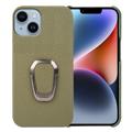 Carcasa Recubierta de Cuero con Anillo Soporte para iPhone 14 - Verde Oscuro