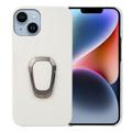 Carcasa Recubierta de Cuero con Anillo Soporte para iPhone 14 - Blanco