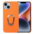 Carcasa Recubierta de Cuero con Anillo Soporte para iPhone 14 - Naranja