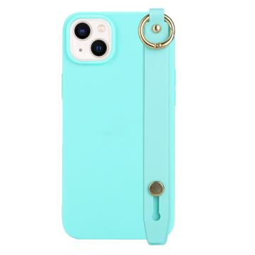 Funda de TPU Candy Color con Correa de Mano para iPhone 14 Plus - Azul Bebé