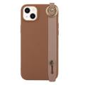 Funda de TPU Candy Color con Correa de Mano para iPhone 14 Plus - Café