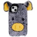 Funda Híbrida Fluffy Plush para iPhone 14 Plus - Cerdo Gris