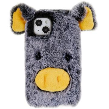 Funda Híbrida Fluffy Plush para iPhone 14 Plus - Cerdo Gris