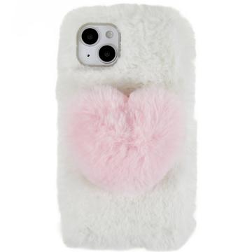 Funda de TPU Plush Heart para iPhone 14 Plus - Blanco