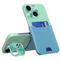 Carcasa con Ranura para Tarjeta CamStand para iPhone 14 Plus - Verde Claro / Azul Claro