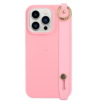 Funda de TPU Candy Color con Correa de Mano para iPhone 14 Pro - Rosa