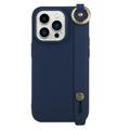 Funda de TPU Candy Color con Correa de Mano para iPhone 14 Pro - Azul Oscuro