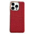 Carcasa Recubierta de Cuero para iPhone 14 Pro - Serie Cocodrilo - Rojo