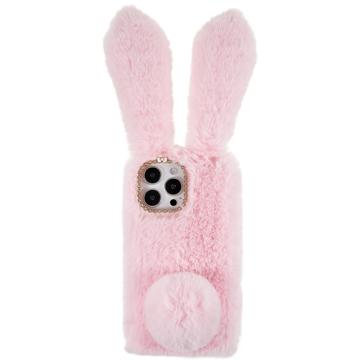 Carcasa Orejas de Conejo de Invierno Peludas para iPhone 14 Pro - Rosa