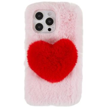 Funda de TPU Plush Heart para iPhone 14 Pro - Rosa