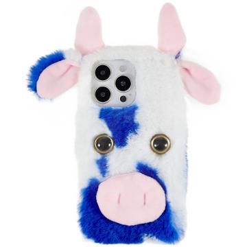 Funda Híbrida Fluffy Plush para iPhone 14 Pro - Vaca Azul