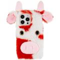 Funda Híbrida Fluffy Plush para iPhone 14 Pro - Vaca Rojo