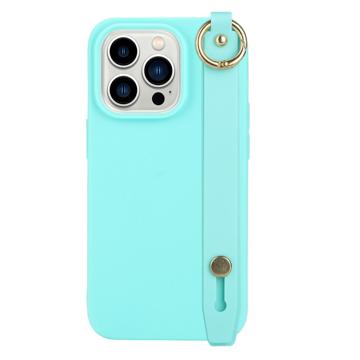 Funda de TPU Candy Color con Correa de Mano para iPhone 14 Pro Max - Azul Bebé