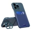 Carcasa con Ranura para Tarjeta CamStand para iPhone 14 Pro Max - Verde Oscuro / Azul Oscuro