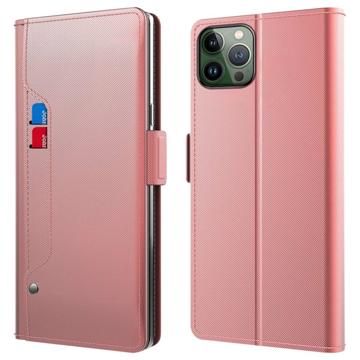 Funda con Tapa con Espejo de Maquillaje para iPhone 14 Pro Max - Rosa Dorado