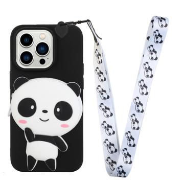 Funda de TPU con Bolsillo con Cremallera Cartoon Design para iPhone 14 Pro Max - Panda