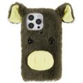 Funda Híbrida Fluffy Plush para iPhone 14 Pro - Cerdo Verde