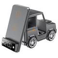 Cargador inalámbrico G63 con forma de coche de 15W con altavoz Bluetooth, reloj y luz ambiental - Gris