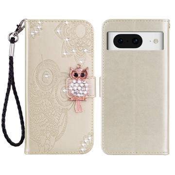 Google Pixel 8 Búho Rhinestone Funda Billetera