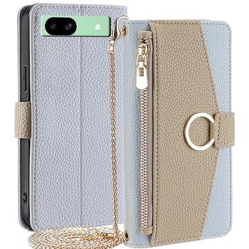 Google Pixel 8a Funda de cartera con espejo de maquillaje y correa para el hombro - Azul