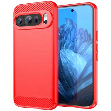 Carcasa de TPU Brushed para Google Pixel 9/9 Pro - Fibra de Carbono - Rojo