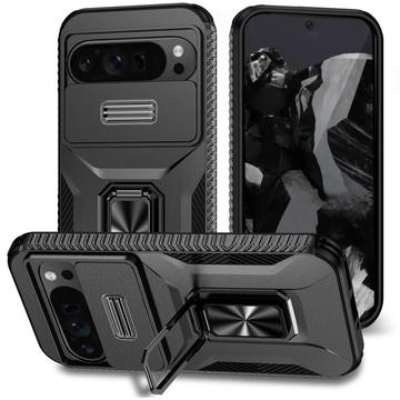 Funda híbrida con anillo giratorio y protección para cámara para Google Pixel 9 Pro XL - Negra