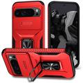 Funda híbrida con anillo giratorio y protección para cámara para Google Pixel 9 Pro XL - Rojo