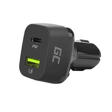 Cargador de coche Green Cell 48W con USB-C Power Delivery y USB-A Quick Charge 3.0 - Carga rápida para smartphones y tablets.