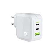 Cargador Green Cell GC PowerGaN 65W - 2x USB-C Power Delivery & 1x USB-A, Compatible con Quick Charge 3.0 - Blanco