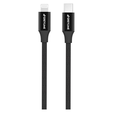 Cable USB-C / Lightning Trenzado GreyLime 18W - Certificado MFi - 1m - Negro