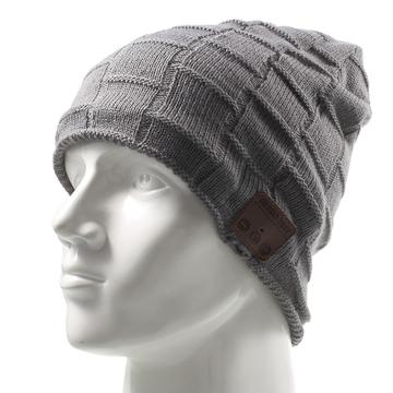 Gorro de invierno con diseño de rejilla, auriculares Bluetooth inalámbricos y micrófono integrados - Gris oscuro