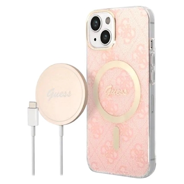 Carcasa & Cargador Inalámbrico Guess 4G Edition Bundle Pack para iPhone 14 - Rosa