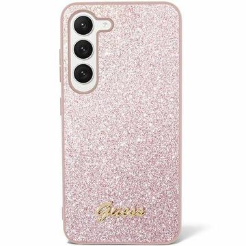 Carcasa Híbrida Guess Glitter Flakes Metal Logo para Samsung Galaxy S24 - Rosa