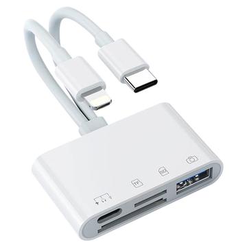 Lector de tarjetas de alta velocidad 4 en 2 USB-C y Lightning a SD/TF, USB-C, adaptador de cámara USB OTG.