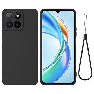 Honor X5b/X5b Plus Funda de silicona líquida con correa de mano - Negro