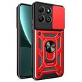 Funda Híbrida con Anillo Giratorio y Protector de Cámara para Honor X6b - Rojo