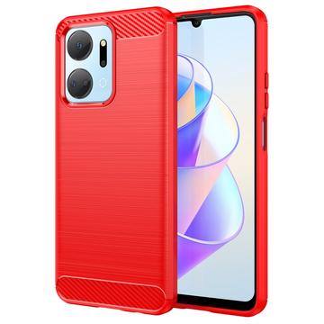 Carcasa de TPU Brushed para Honor X7a - Fibra de Carbono - Rojo