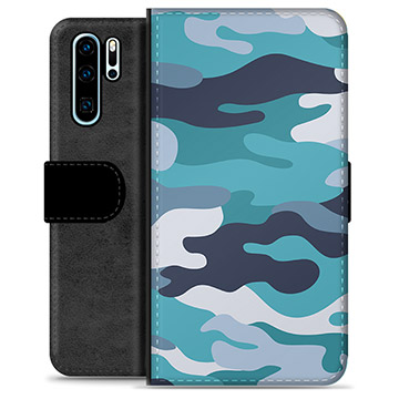 Funda Cartera Premium para Huawei P30 Pro - Camuflaje Azul