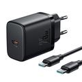 JOYROOM JR-TCF11 Juego de cargador rápido de pared de 25 W con cable USB-C a USB-C de 60 W y 1 m, enchufe UE - Negro