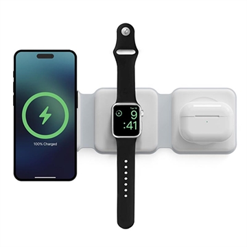 Ksix Cargador Inalámbrico Plegable 3 en 1 15W - iPhone, Apple Watch, AirPods - Blanco