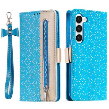 Funda Lace Pattern para Samsung Galaxy S23 5G - Estilo Cartera - Azul