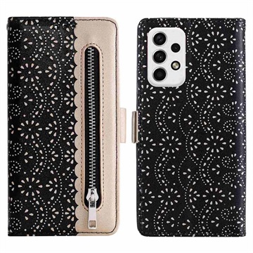 Funda Lace Pattern para Samsung Galaxy A70 - Estilo Cartera - Negro