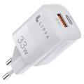 Cargador de pared Lippa 33W PD & QC GaN - USB-C, USB-A - Blanco