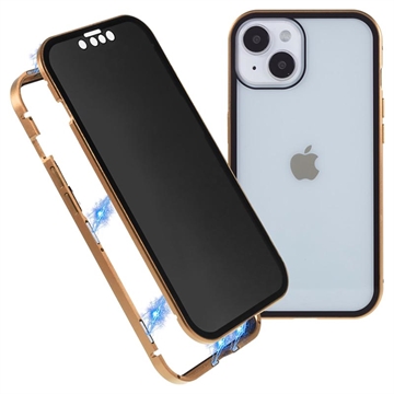 Carcasa Magnética con Cristal Templado de Privacidad para iPhone 15 - Dorado