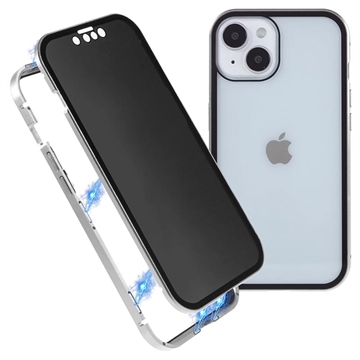 Carcasa Magnética con Cristal Templado de Privacidad para iPhone 15 Plus - Plateado