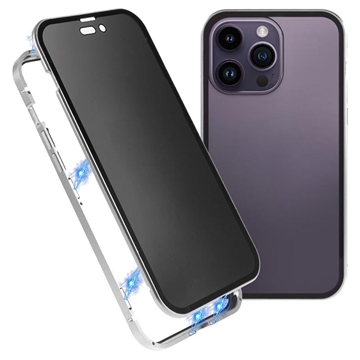 Carcasa Magnética con Cristal Templado de Privacidad para iPhone 15 Pro Max - Plateado