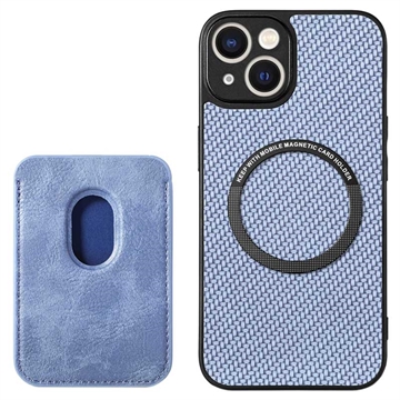 Carcasa con Tarjetero para iPhone 15 Plus - Fibra de Carbon - Azul