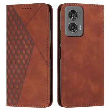 Funda de cartera con diseño de rombos y cierre magnético para Motorola Edge 50 Fusion - Marrón