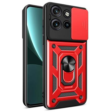 Funda Híbrida con Anillo Giratorio y Protector de Cámara para Motorola Edge 50 Neo - Rojo